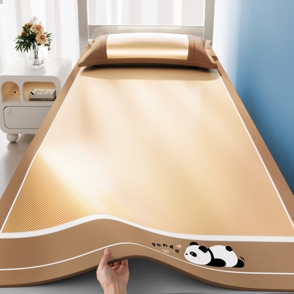 川悦生活 2025新款纯色凉感冰丝席-小床 眠眠熊猫-银咖