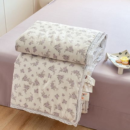 91家纺网 家纺一手货源 找家纺 （总）斯卡诺家纺 2025新款针织双层纱韩版花边夏被四件套夏季夏凉被空调被