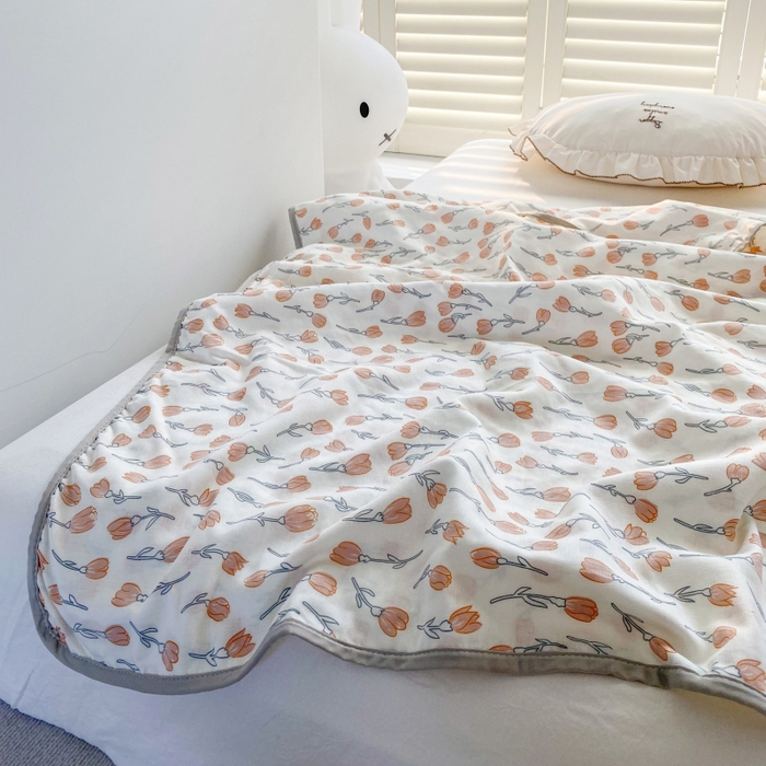 91家纺网 家纺一手货源 找家纺 潮邦 2025新款全棉双层纱多功能盖毯 白露-白