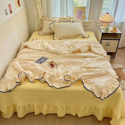 欧尚 2025新款细黑边夏被床单床盖三件套 奶油波点