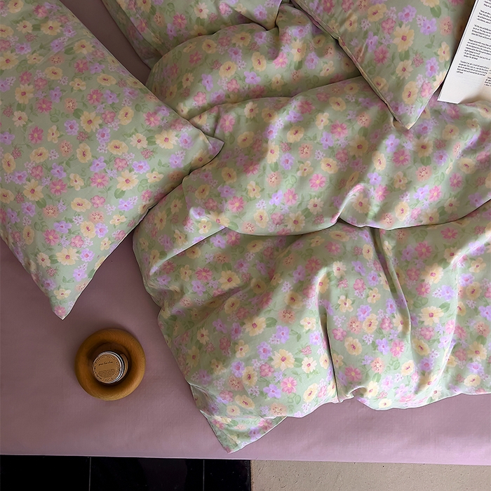 91家纺网 家纺一手货源 找家纺 优品阁  2025新款A类全棉有氧双层纱四件套 花海