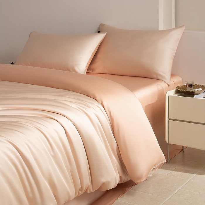 91家纺网 家纺一手货源 找家纺 云栖家居 202560支兰精天丝纯拼色四件套 芝芝白桃