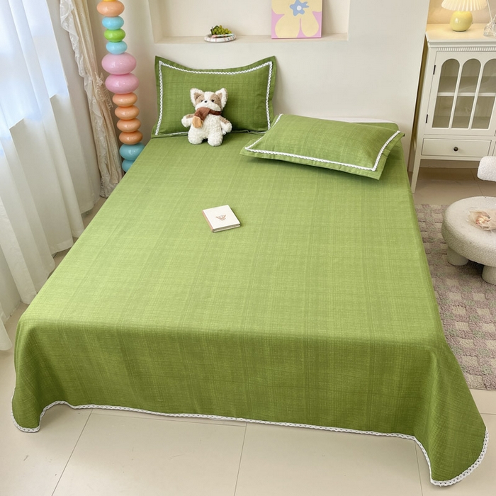 91家纺网 家纺一手货源 找家纺 新印象  2025新款花边老粗布床单款床笠款三件套倾城-绿