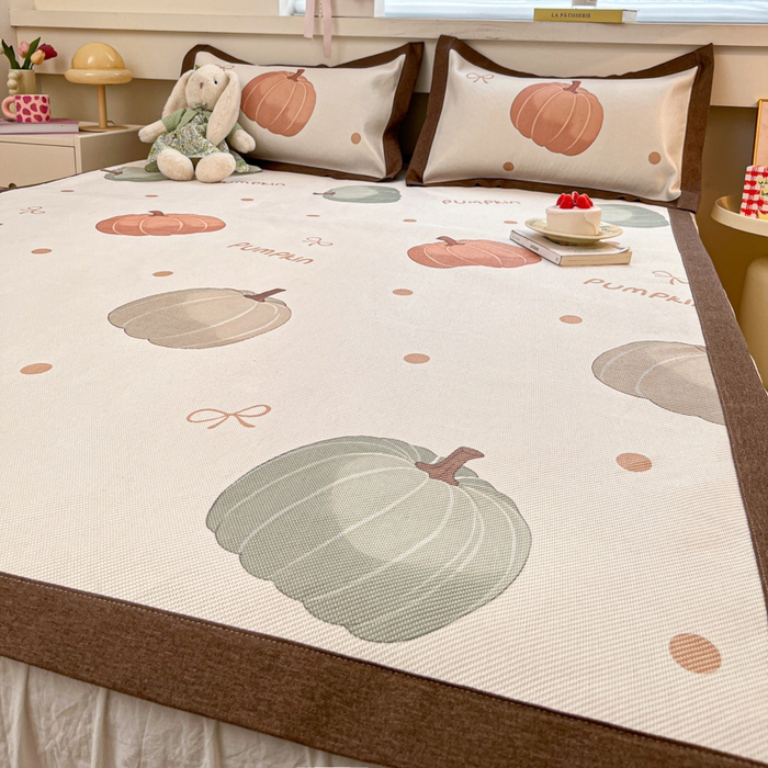 91家纺网 家纺一手货源 找家纺 花言狐语 2025新款印花真冰藤冰凉席 波点南瓜