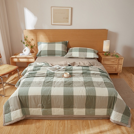 西域种棉人·千百笠 2025新款A类100%新疆棉花夏凉被纯棉全棉填充原棉空调被手工宽边水洗棉夏被 绿大格