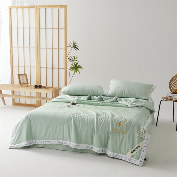 91家纺网 家纺一手货源 找家纺 西域种棉人·千百笠 2025新款A类100%新疆棉花夏凉被纯棉全棉填充毛巾绣绣花纯色双拼原棉空调被夏被 千寻薄荷绿