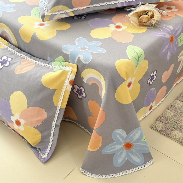 91家纺网 家纺一手货源 找家纺 新印象  2025新款花边老粗布床单款床笠款三件套莫奈花园