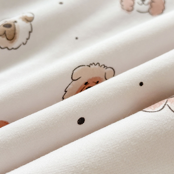 91家纺网 家纺一手货源 找家纺 金喜 2025新款小清新风格有氧针织双层纱大豆被夏被四件套 可爱小熊