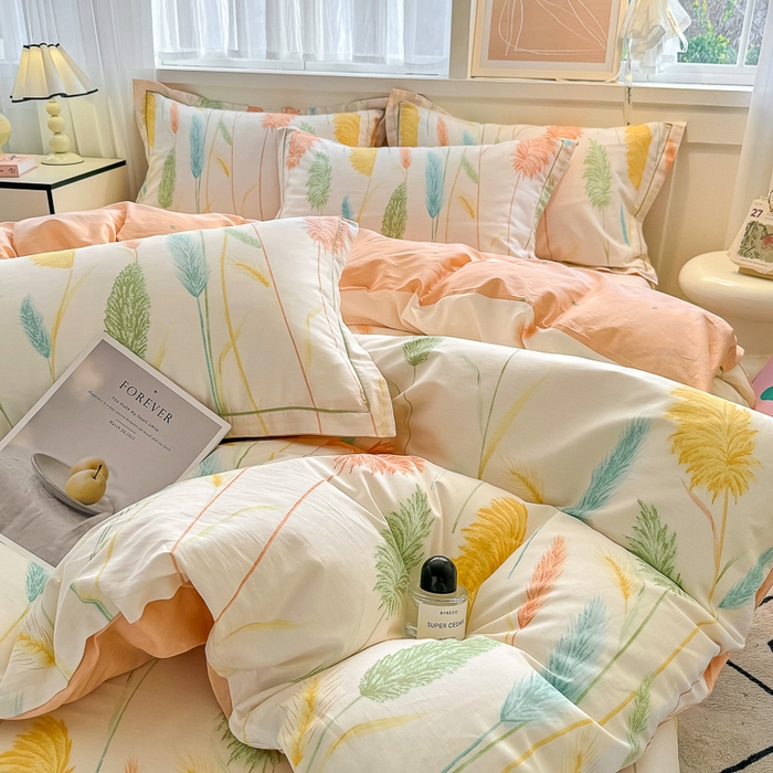 91家纺网 家纺一手货源 找家纺 红粉佳人家纺 2025春夏新款A类全棉纯棉12868纯棉单被套 芦苇草