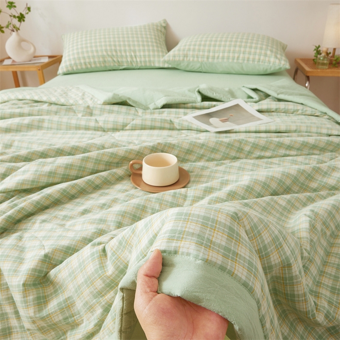 91家纺网 家纺一手货源 找家纺 2025新款A类里外全棉夏凉被100%新疆棉纯棉全棉填充无印格子款空调被原棉夏被 里外全棉-彩绿格