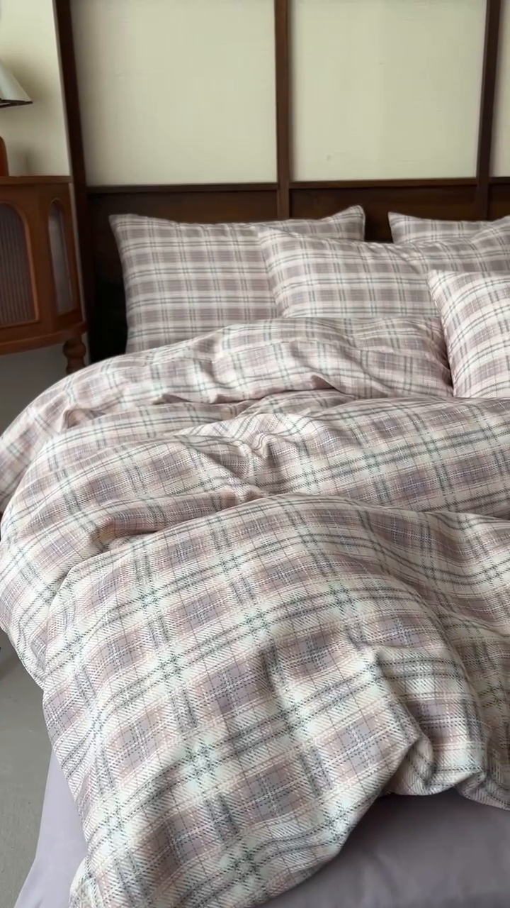 91家纺网 家纺一手货源 找家纺 优品阁  2025新款A类全棉有氧双层纱四件套 布里奥-紫