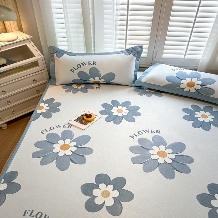 91家纺网 家纺一手货源 找家纺 花言狐语 2025新款真冰藤印花床笠款凉席 花语