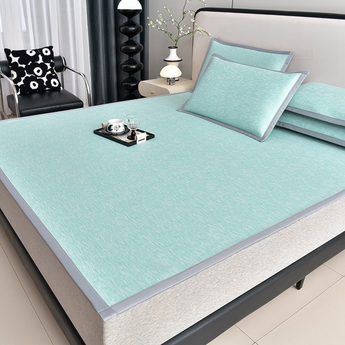 91家纺网 家纺一手货源 找家纺 芯诗曼家纺 2025新款三明治凉感丝提花冰丝席凉席 莫兰-绿床席款