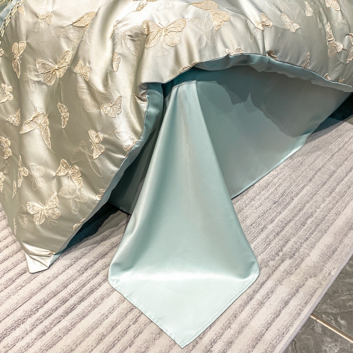 91家纺网 家纺一手货源 找家纺 子曰 2025新款金丝提花浮雕刺绣水洗真丝四件套 醉蝴蝶-绿