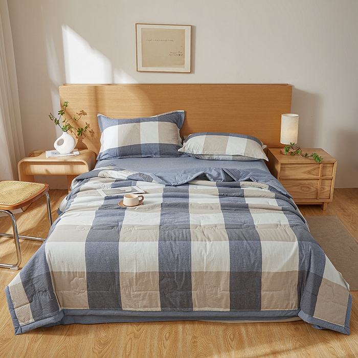 91家纺网 家纺一手货源 找家纺 西域种棉人·千百笠 2025新款A类100%新疆棉花夏凉被纯棉全棉填充原棉空调被手工宽边水洗棉夏被 烟灰大格