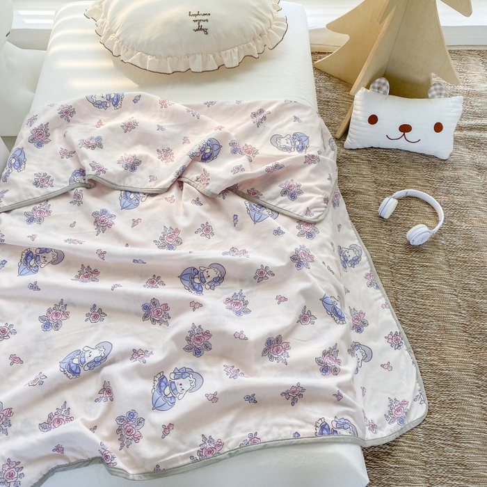 91家纺网 家纺一手货源 找家纺 潮邦 2025新款全棉双层纱多功能盖毯 雨伞兔