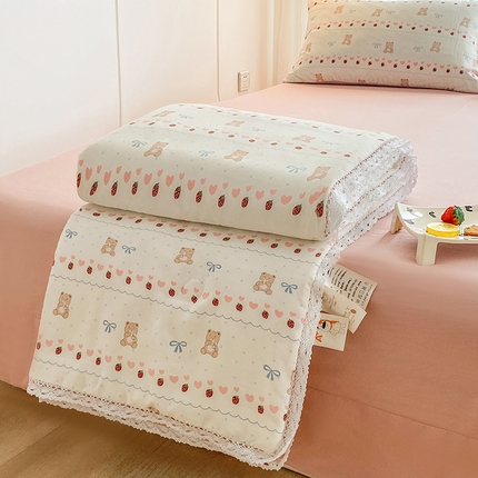 斯卡诺家纺 2025新款针织双层纱韩版花边夏被四件套夏季夏凉被空调被 乖乖熊