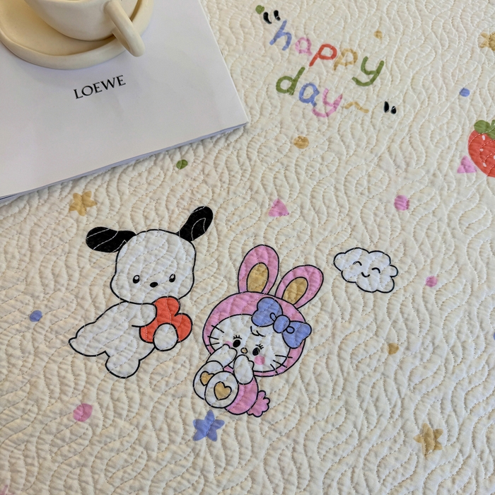 91家纺网 家纺一手货源 找家纺 宜梦家居【需要买家秀请联系老板】 2025新款双面纯棉夹层新疆棉花高温砂洗全棉床盖 甜蜜小兔