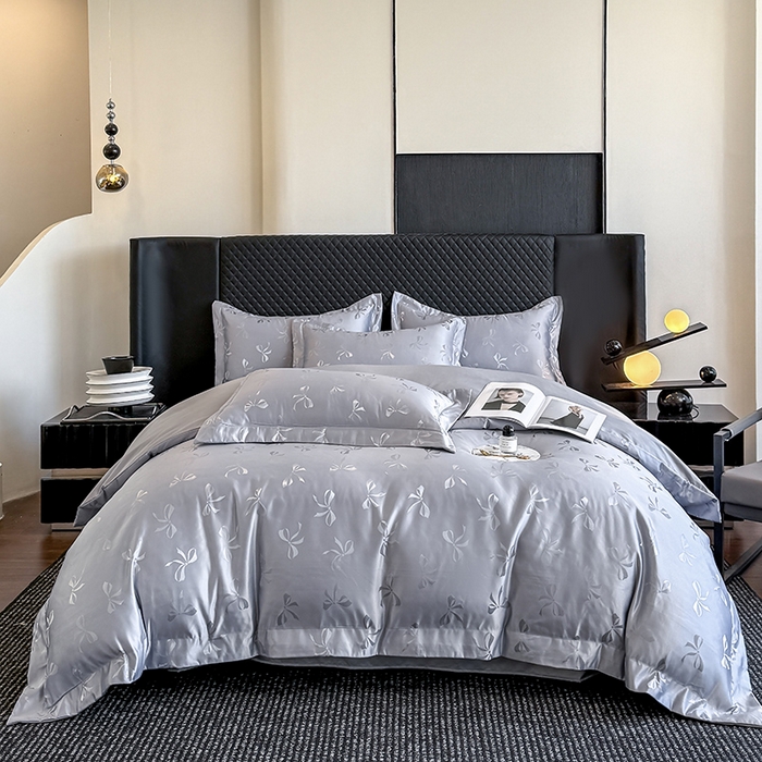 91家纺网 家纺一手货源 找家纺 狂想家 2025新款高奢提花水洗天丝系列四件套 情结高级灰