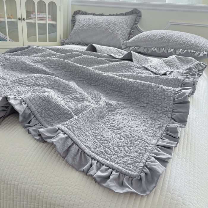 91家纺网 家纺一手货源 找家纺 乐卧家居 2026新款春夏轻氧自然系韩式透气薄款夏被空调被子-曼尼 曼尼-灰色