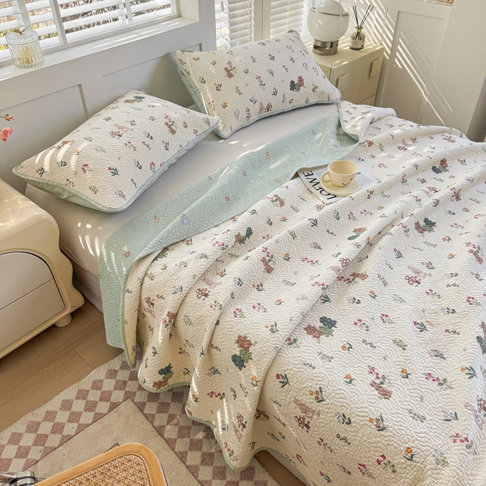 91家纺网 家纺一手货源 找家纺 宜梦家居【需要买家秀请联系老板】 2025新款双面纯棉夹层新疆棉花高温砂洗全棉床盖 仙草兔