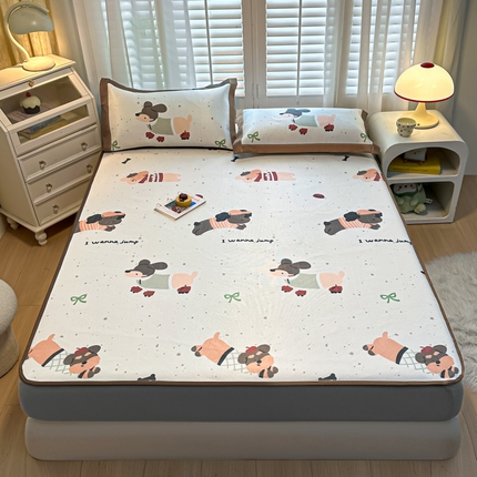 花言狐语 2025新款真冰藤印花床笠款凉席 腊肠狗