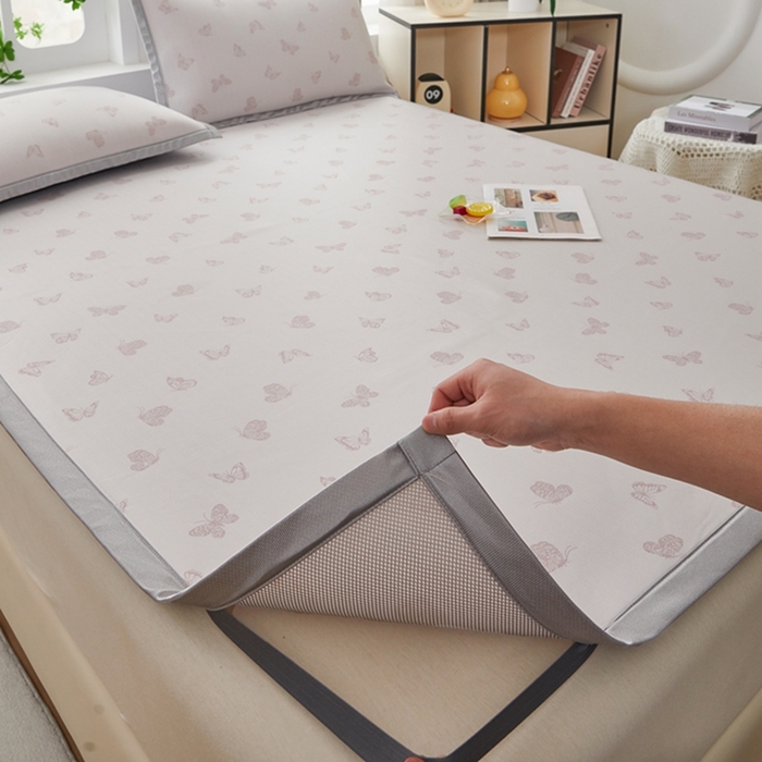 91家纺网 家纺一手货源 找家纺 曲宿家纺 2025新款高分子色织提花软凉席系列 蝴蝶-粉