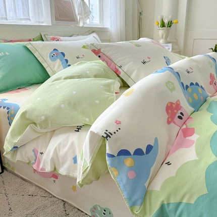 红粉佳人家纺 2025春夏新款A类全棉纯棉12868纯棉单被套 顽皮恐龙