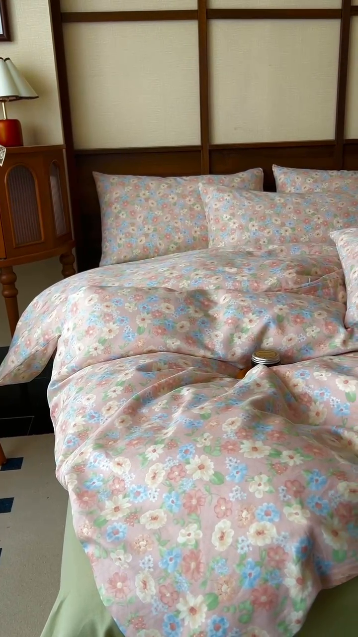 91家纺网 家纺一手货源 找家纺 优品阁  2025新款A类全棉有氧双层纱四件套 余香