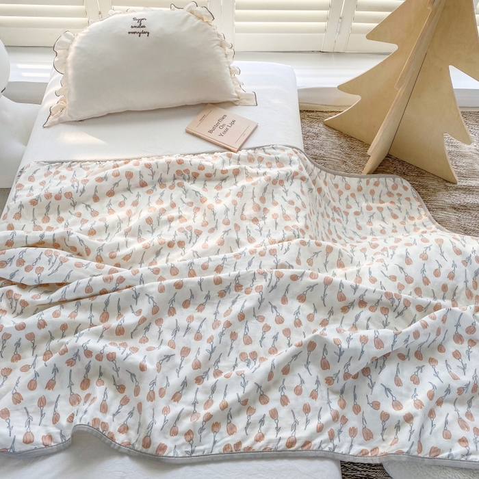 91家纺网 家纺一手货源 找家纺 潮邦 2025新款全棉双层纱多功能盖毯 白露-白