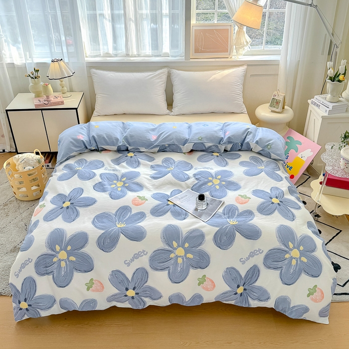 91家纺网 家纺一手货源 找家纺 红粉佳人家纺 2025春夏新款A类全棉纯棉12868纯棉单被套 蓝色甜心