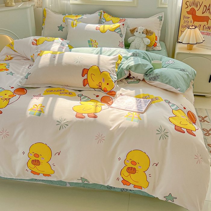 91家纺网 家纺一手货源 找家纺 悦织湾家纺 2025新款亲肤芦荟棉四件套轻奢印花磨毛床上用品亲肤棉四件套 开心鸭