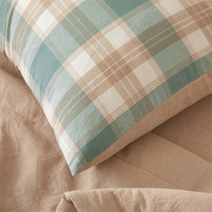 91家纺网 家纺一手货源 找家纺 2025新款A类里外全棉夏凉被100%新疆棉纯棉全棉填充无印格子款空调被原棉夏被 里外全棉-绿咖格