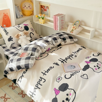 91家纺网 家纺一手货源 找家纺 悦织湾家纺 2025新款印花学生宿舍亲肤芦荟棉三件套单双人四件套轻奢印花磨毛床上用品 可爱多