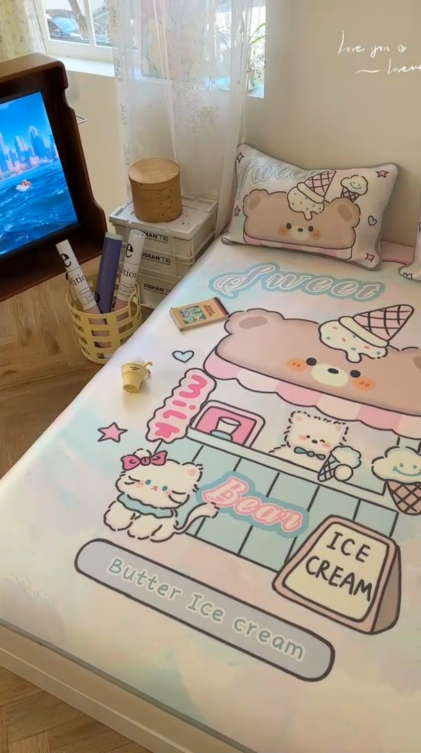 91家纺网 家纺一手货源 找家纺 美乐迪家纺 2025新款碳光凉感冰丝席 冰淇淋小站