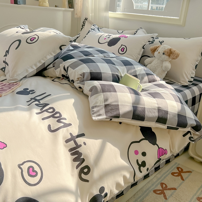 91家纺网 家纺一手货源 找家纺 悦织湾家纺 2025新款亲肤芦荟棉四件套轻奢印花磨毛床上用品亲肤棉四件套 可爱多