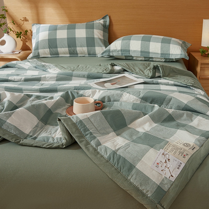 91家纺网 家纺一手货源 找家纺 西域种棉人·千百笠 2025新款A类100%新疆棉花夏凉被纯棉全棉填充原棉空调被手工宽边水洗棉夏被 绿中格