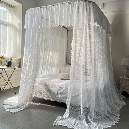 夏彩 2025新款双轨铁接口带皮条铝合金蕾丝轨道蚊帐-88537 88537-白色