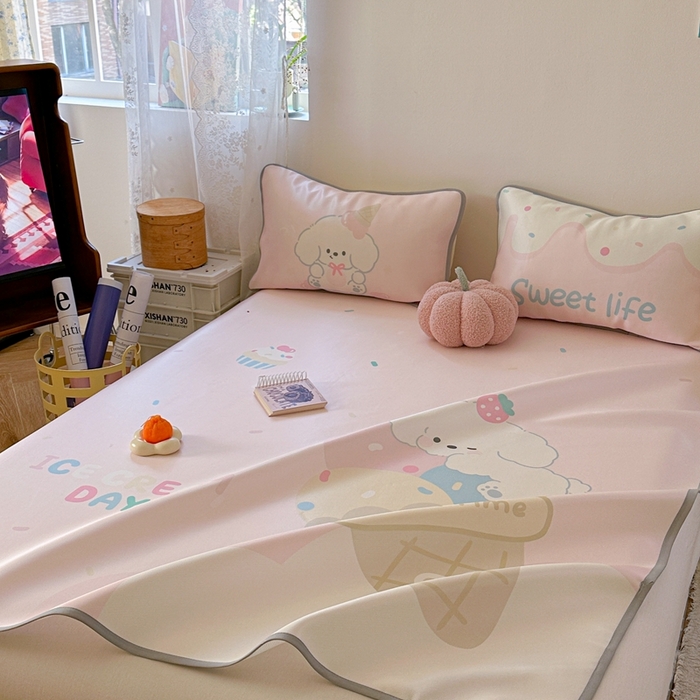 91家纺网 家纺一手货源 找家纺 美乐迪家纺 2025新款碳光凉感冰丝席 冰淇淋小狗