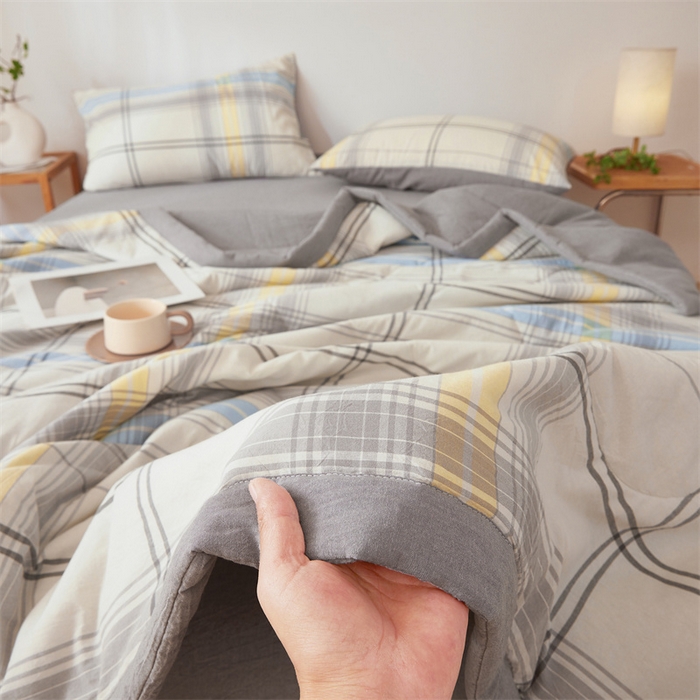 91家纺网 家纺一手货源 找家纺 2025新款A类里外全棉夏凉被100%新疆棉纯棉全棉填充无印格子款空调被原棉夏被 里外全棉-简灰格