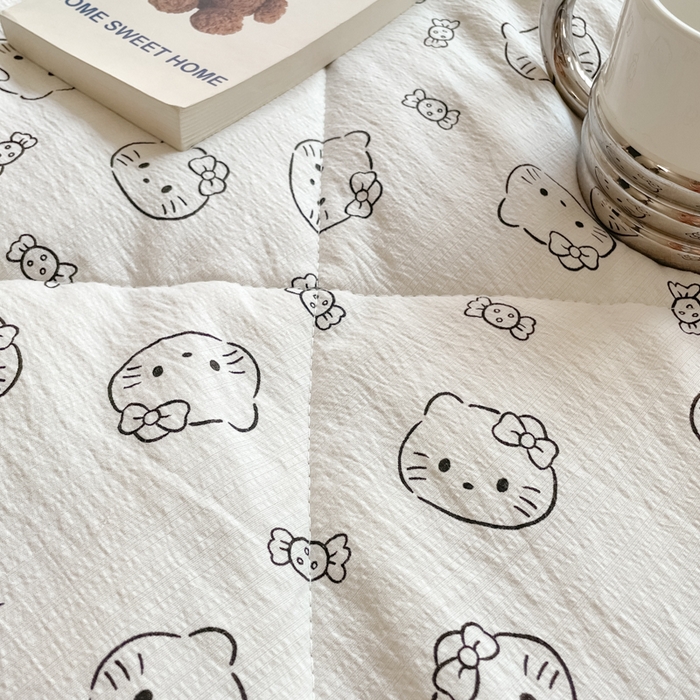 91家纺网 家纺一手货源 找家纺 老帅的工厂店 2025新款a类云感双层纱7a抗菌夏被床盖四件套 猫咪