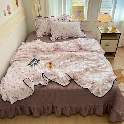 欧尚 2025新款细黑边夏被床单床盖三件套 紫葡萄