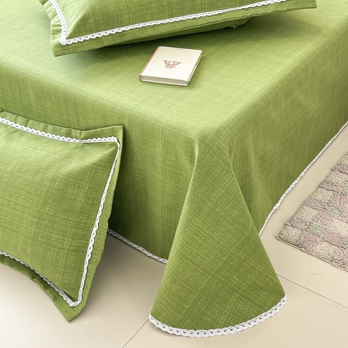 91家纺网 家纺一手货源 找家纺 新印象  2025新款花边老粗布床单款床笠款三件套倾城-绿