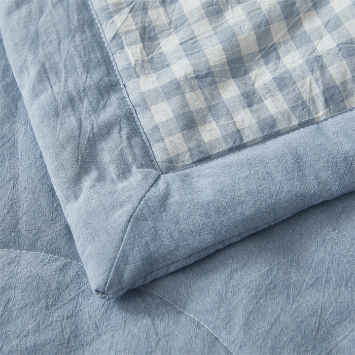 91家纺网 家纺一手货源 找家纺 2025新款A类里外全棉夏凉被100%新疆棉纯棉全棉填充无印格子款空调被原棉夏被 里外全棉-蓝小格