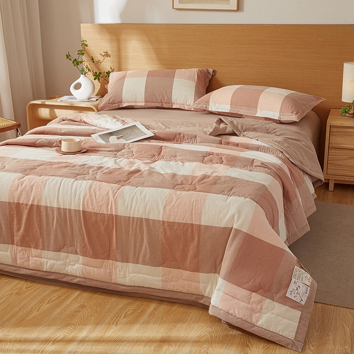 91家纺网 家纺一手货源 找家纺 西域种棉人·千百笠 2025新款A类100%新疆棉花夏凉被纯棉全棉填充原棉空调被手工宽边水洗棉夏被 卡其大格