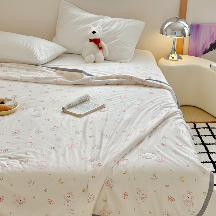 91家纺网 家纺一手货源 找家纺 觅糖家纺 2025新款软糯针织云柔大豆夏被 奶油小狗