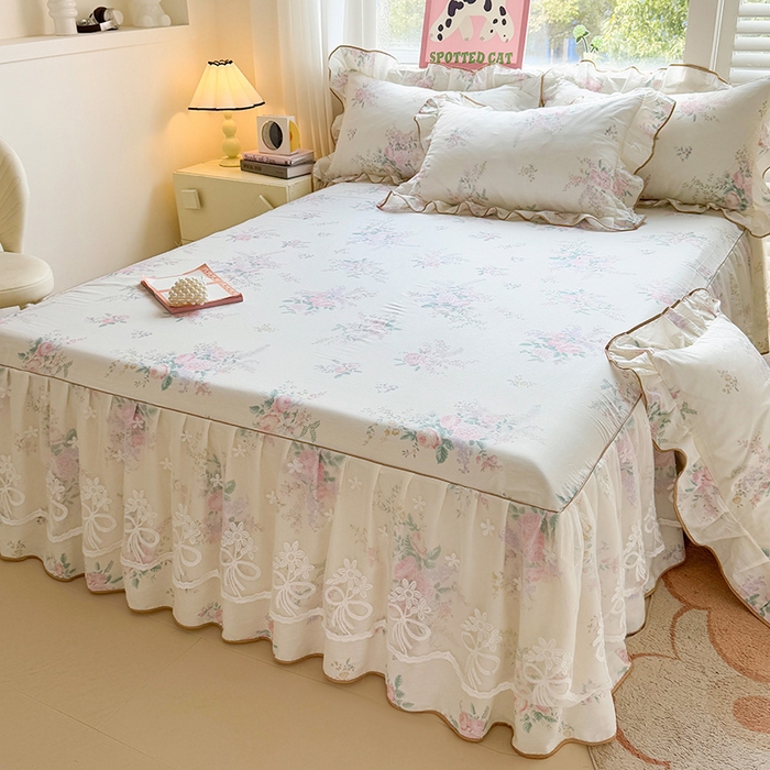 91家纺网 家纺一手货源 找家纺 宜凡家纺 2025新款全棉蕾丝花边床裙三件套 楼兰梦屿