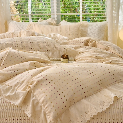 X猫先生 2025新款法式全棉双层纱床盖套件夹棉床单三四件套（A类母婴级） 幻彩心恋