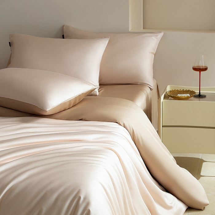 91家纺网 家纺一手货源 找家纺 云栖家居 202560支兰精天丝纯拼色四件套 香槟咖