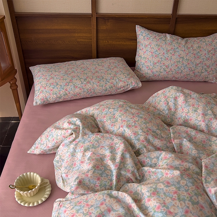 91家纺网 家纺一手货源 找家纺 优品阁  2025新款A类全棉有氧双层纱四件套 庭花香